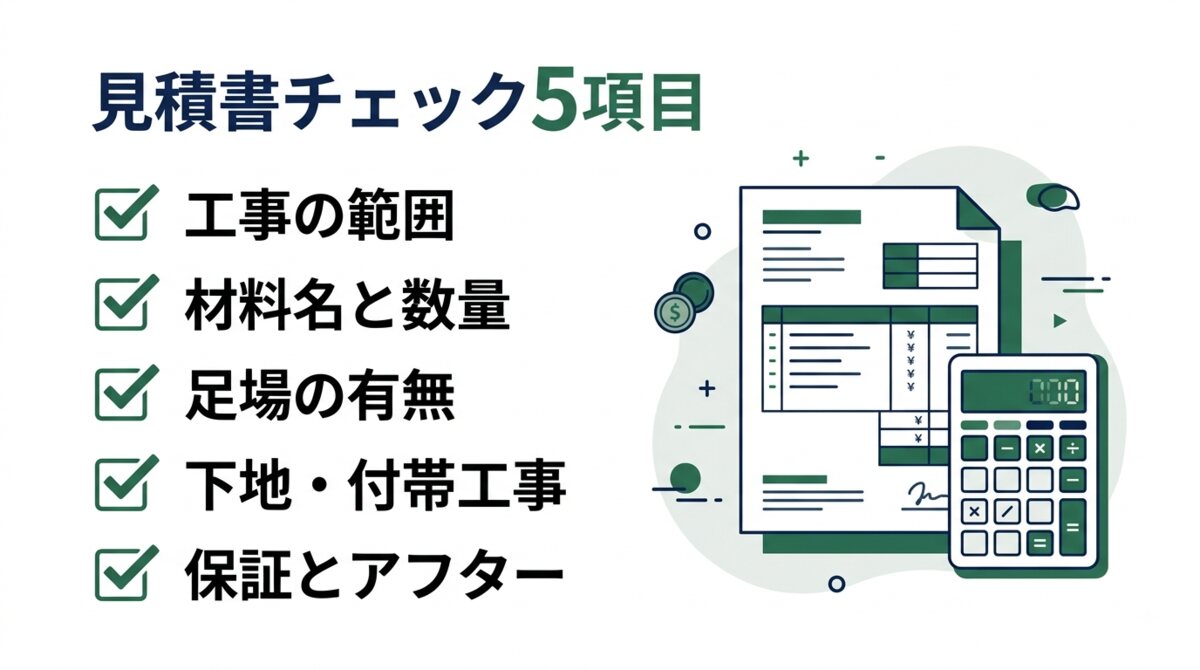 見積書で確認すべき5つのチェック項目の図解