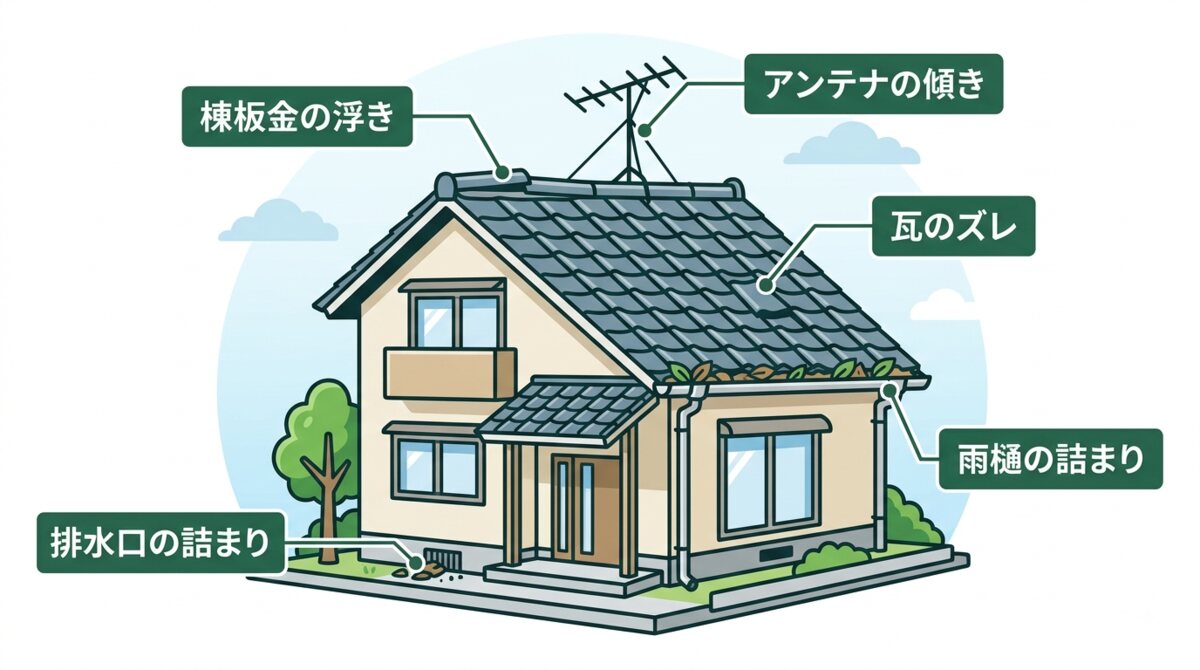 台風前に確認する屋根まわりのチェックポイント図解